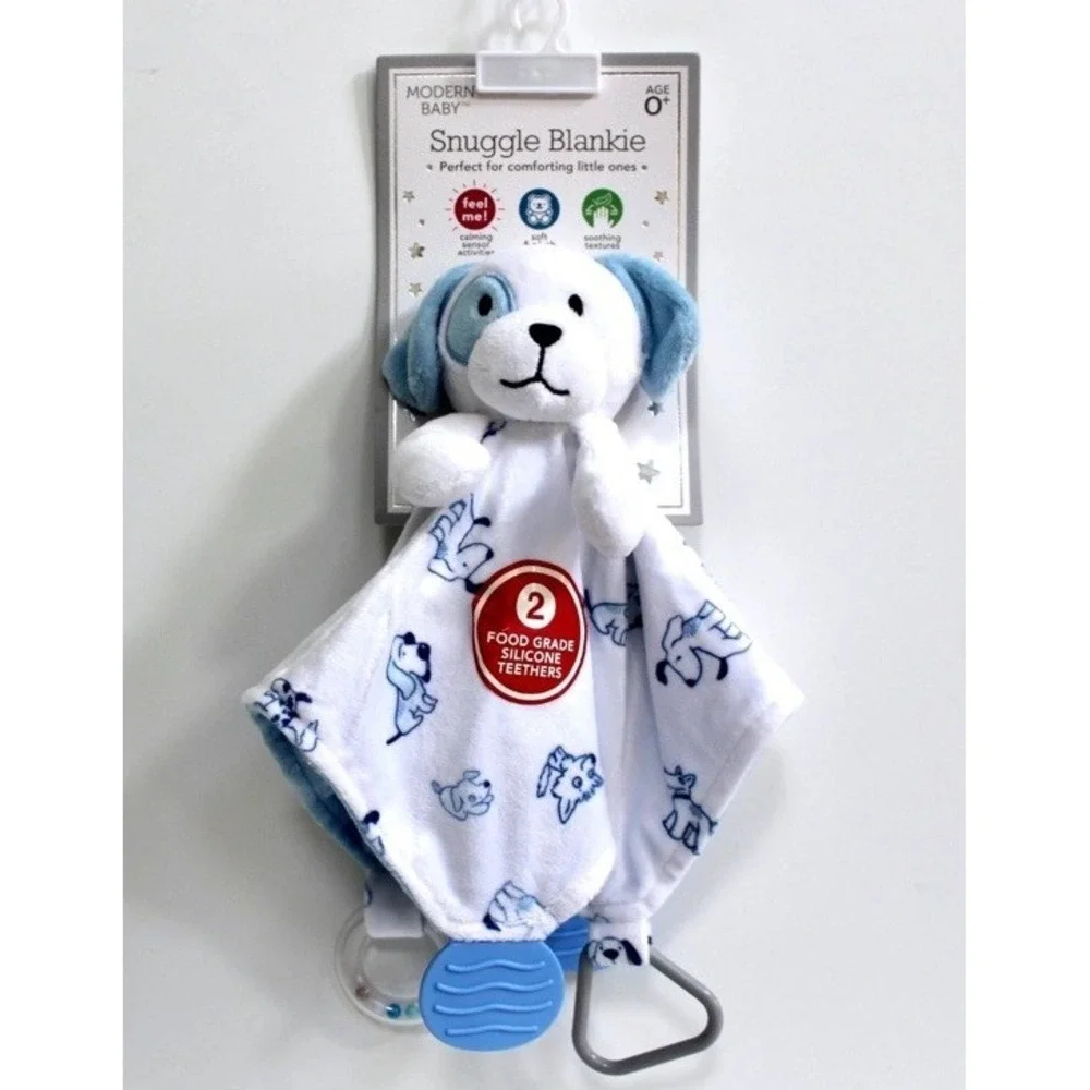 NWT Modern Baby Blue Puppy‎ Dog Snuggle Lovey Infant Boy Plush Security Blanket